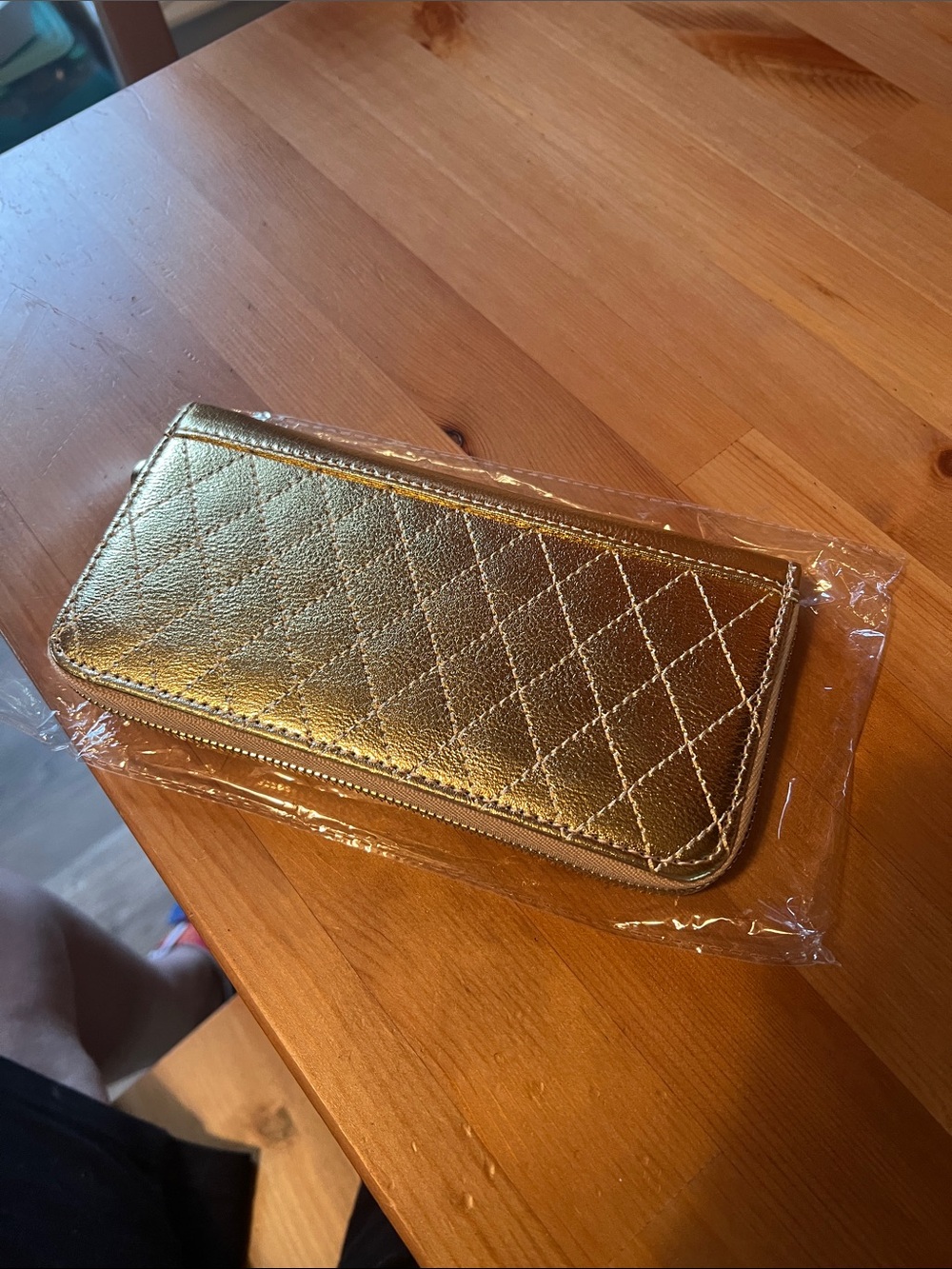 Gold Quilted Zip Wallet - Women Bags